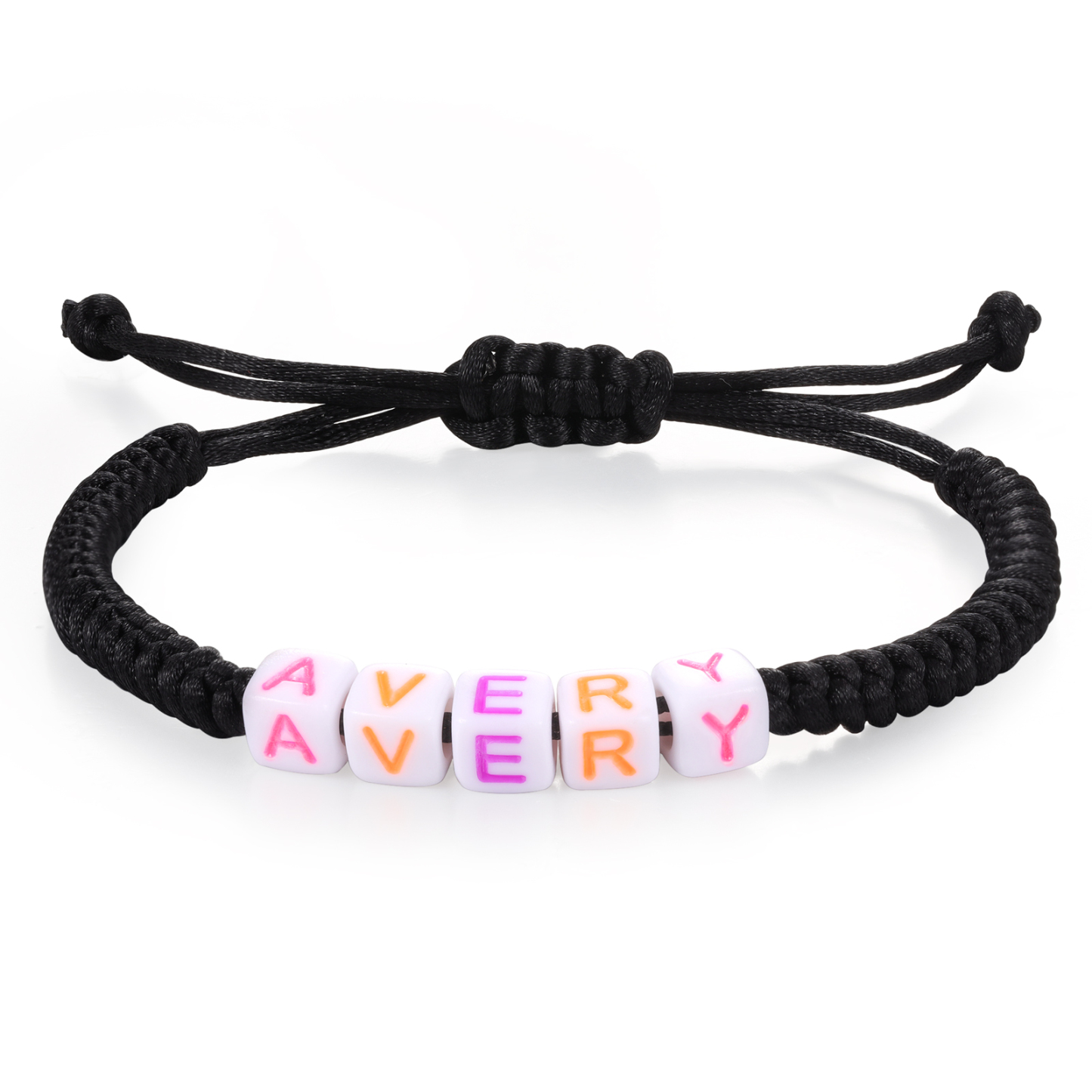 2PCS-Personalized 2 Name Braided Cord Square Handmade Bracelet, Back to School Gift for Daughter