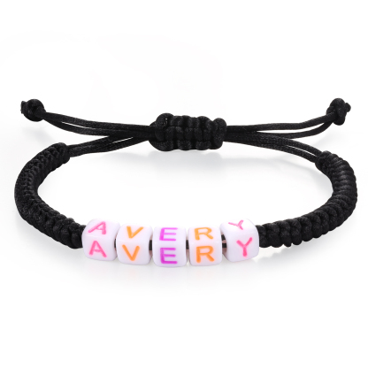 2PCS-Personalized 2 Name Braided Cord Square Handmade Bracelet, Back to School Gift for Daughter