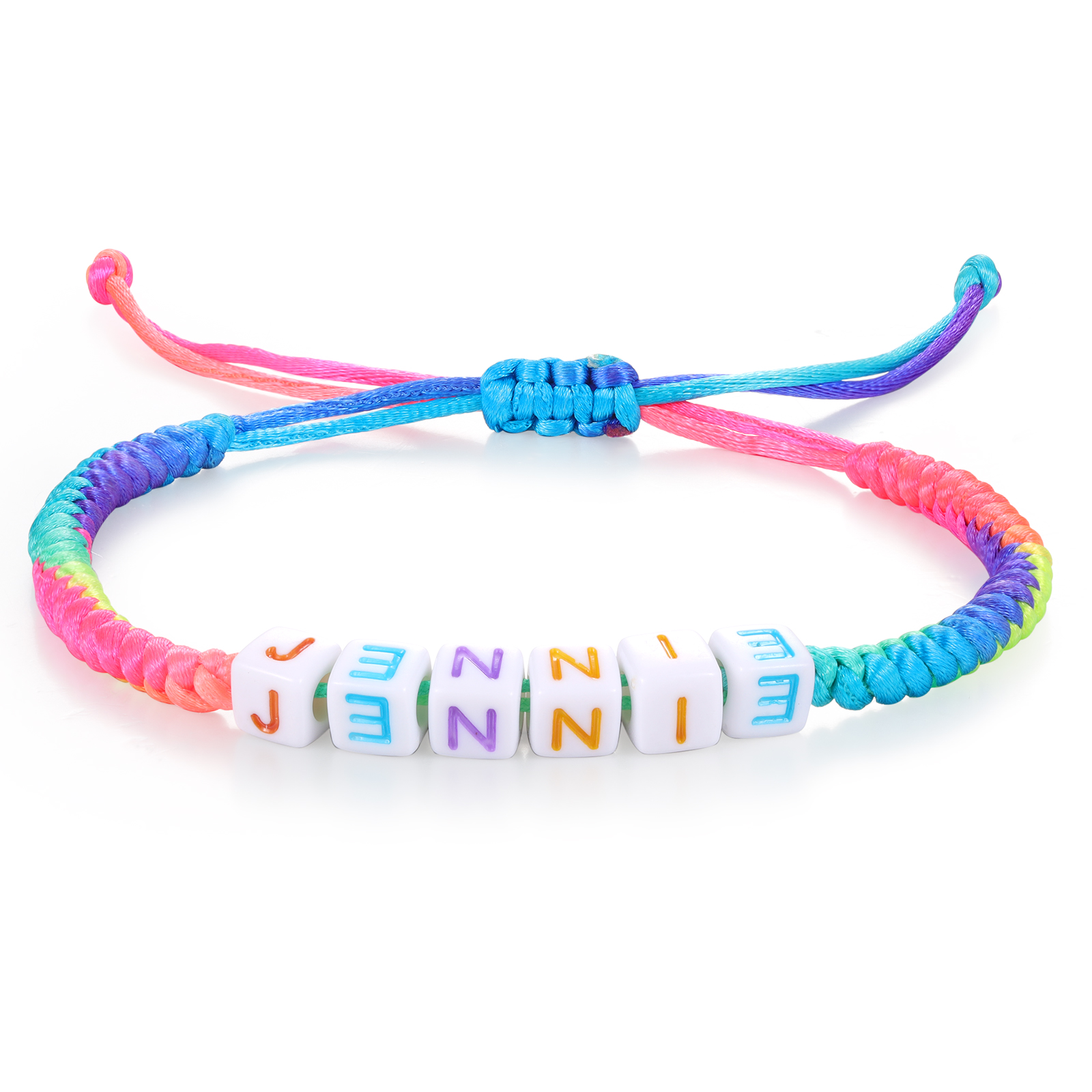 2PCS-Personalized 2 Name Braided Cord Square Handmade Bracelet, Back to School Gift for Daughter