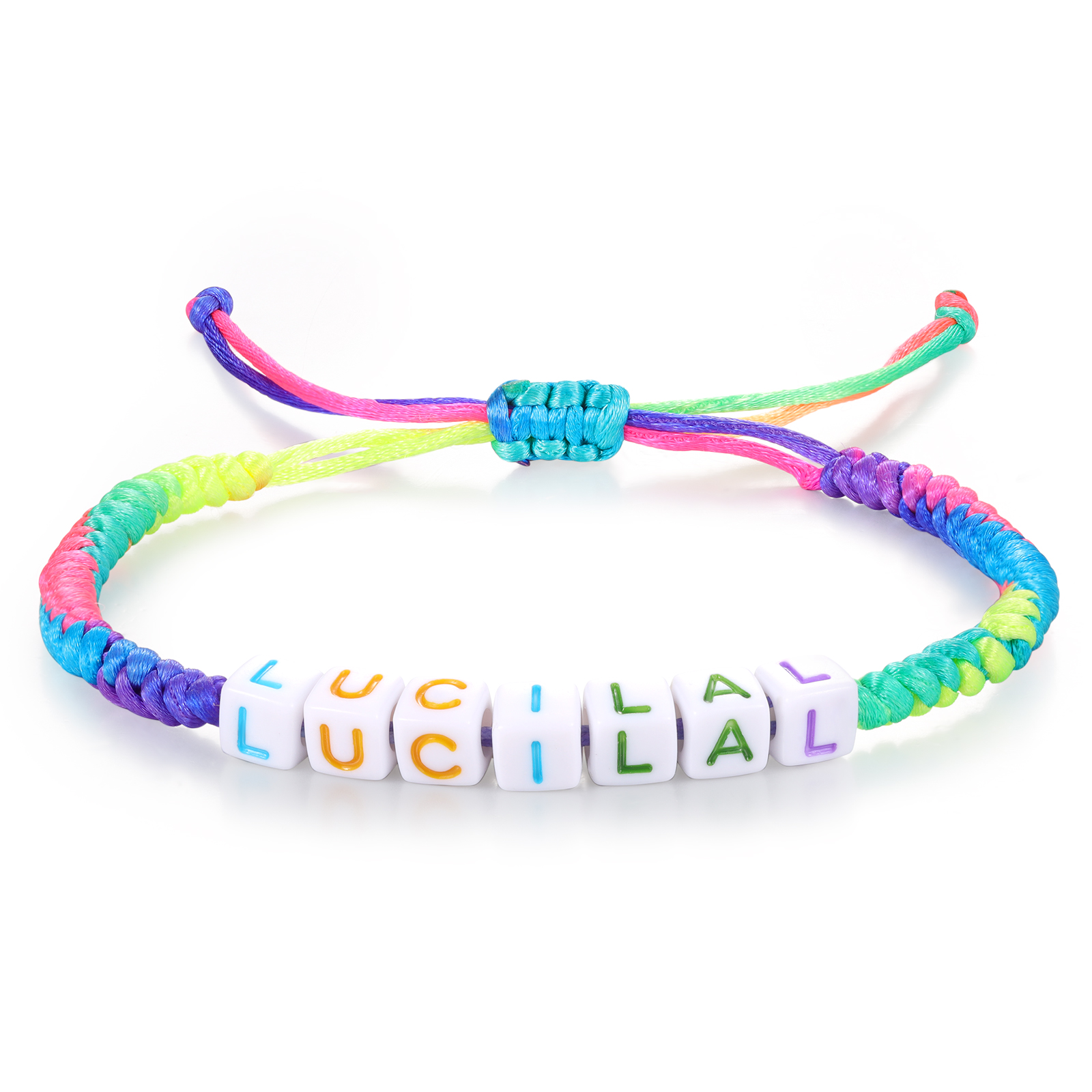 2PCS-Personalized 2 Name Braided Cord Square Handmade Bracelet, Back to School Gift for Daughter