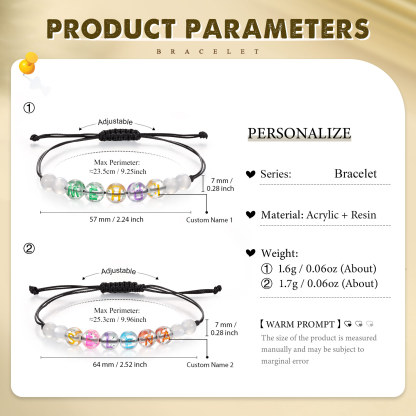 2PCS - Personalized 2 Name Braided Cord Bead Handmade Bracelet, Back to School Gift for Daughter