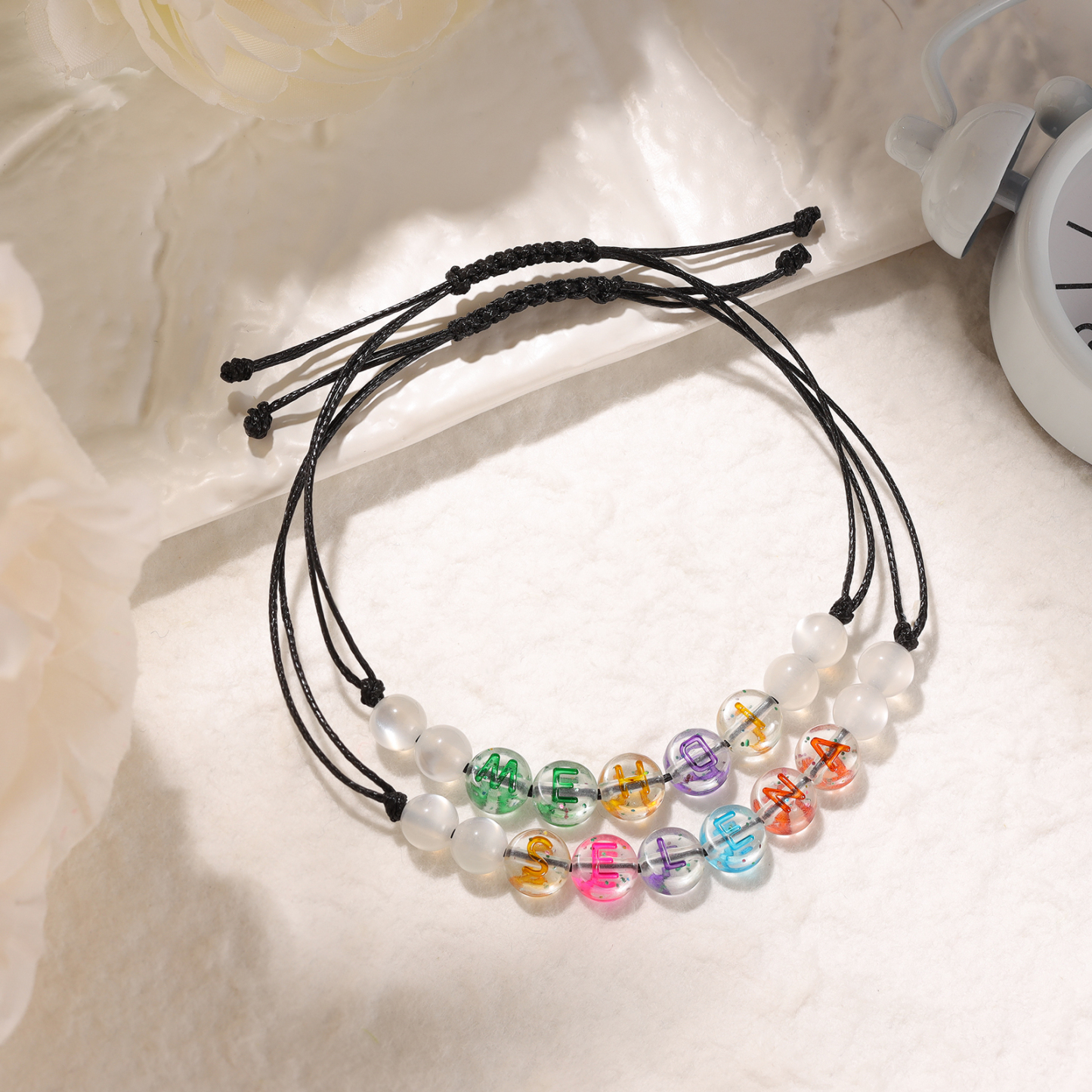 Jessemade UK 2PCS - Personalized 2 Name Braided Cord Bead Handmade Bracelet, Back to School Gift for Daughter 19.99 n2