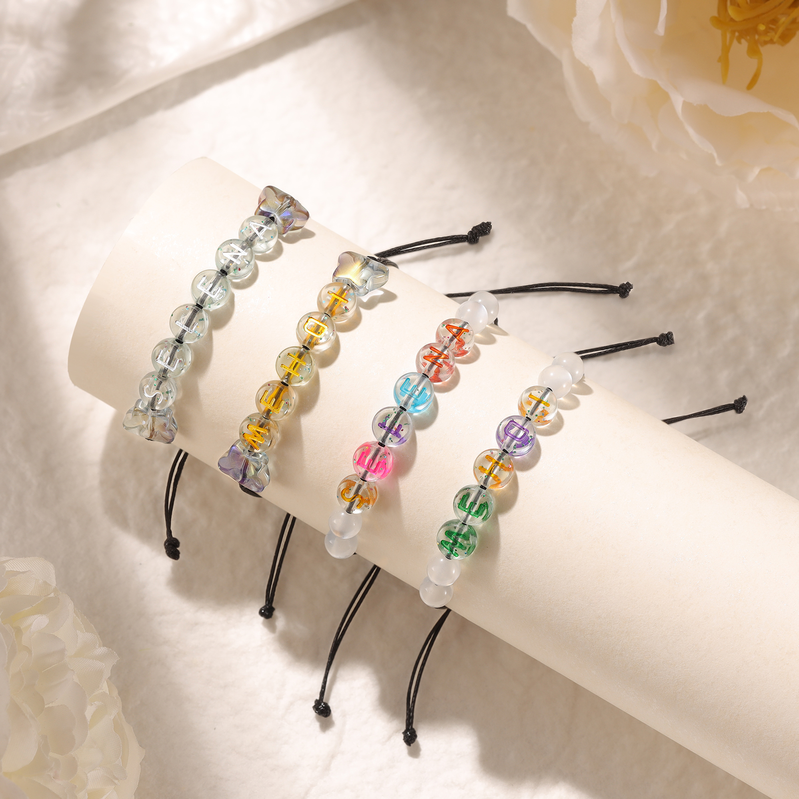 2PCS - Personalized 2 Name Braided Cord Bead Handmade Bracelet, Back to School Gift for Daughter