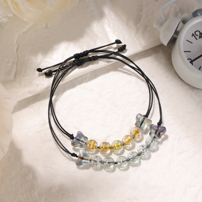 2PCS - Personalized 2 Name Braided Cord Bead Handmade Bracelet, Back to School Gift for Daughter