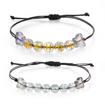 2PCS - Personalized 2 Name Braided Cord Bead Handmade Bracelet, Back to School Gift for Daughter