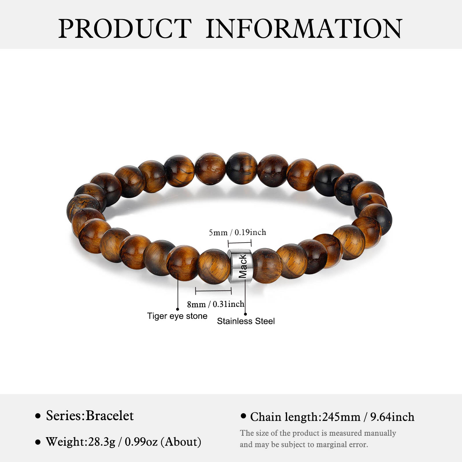 1 Name Brown Tiger Eye Stone Bracelet Men'S Bracelet Customized Gift For Him