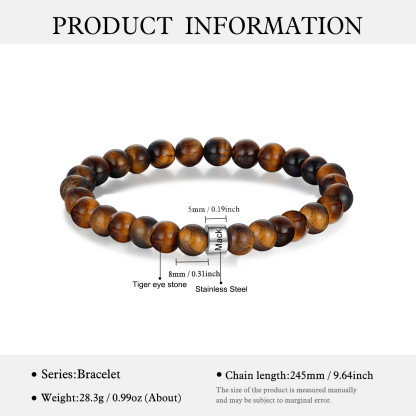 1 Name Brown Tiger Eye Stone Bracelet Men'S Bracelet Customized Gift For Him