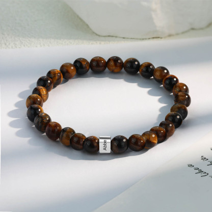 1 Name Brown Tiger Eye Stone Bracelet Men'S Bracelet Customized Gift For Him