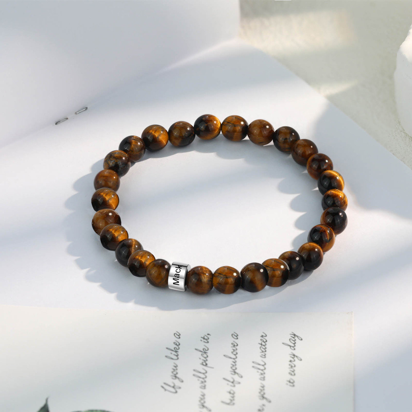 1 Name Brown Tiger Eye Stone Bracelet Men'S Bracelet Customized Gift For Him