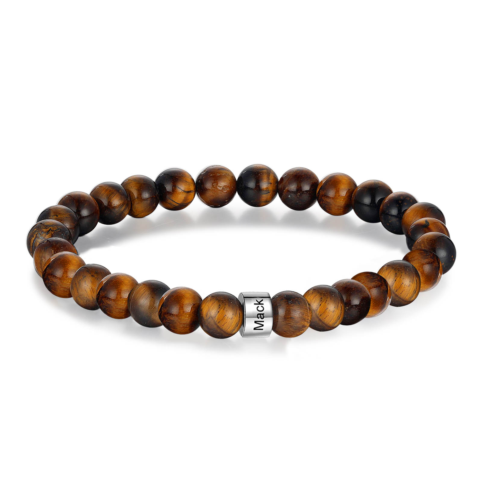 Father's Day Gifts Personalized Black Tiger Eye Men's Bracelet with Name Beaded Men Bracelet