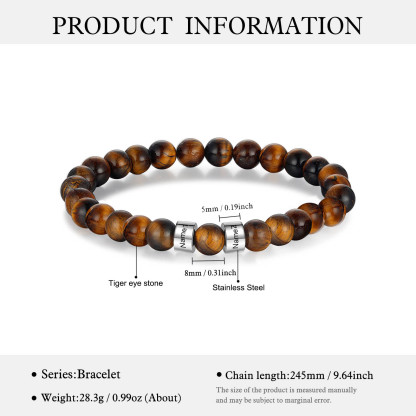 2 Names Brown Tiger Eye Stone Bracelet Men'S Bracelet Customized Gift For Him
