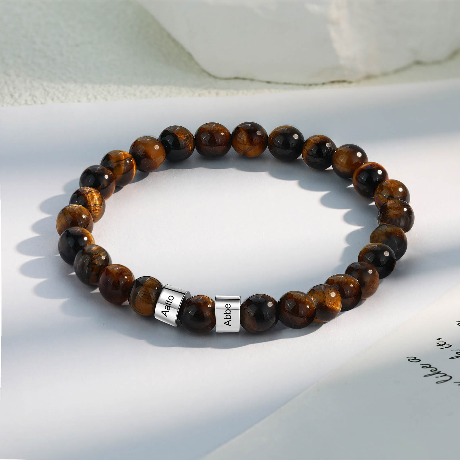 2 Names Brown Tiger Eye Stone Bracelet Men'S Bracelet Customized Gift For Him
