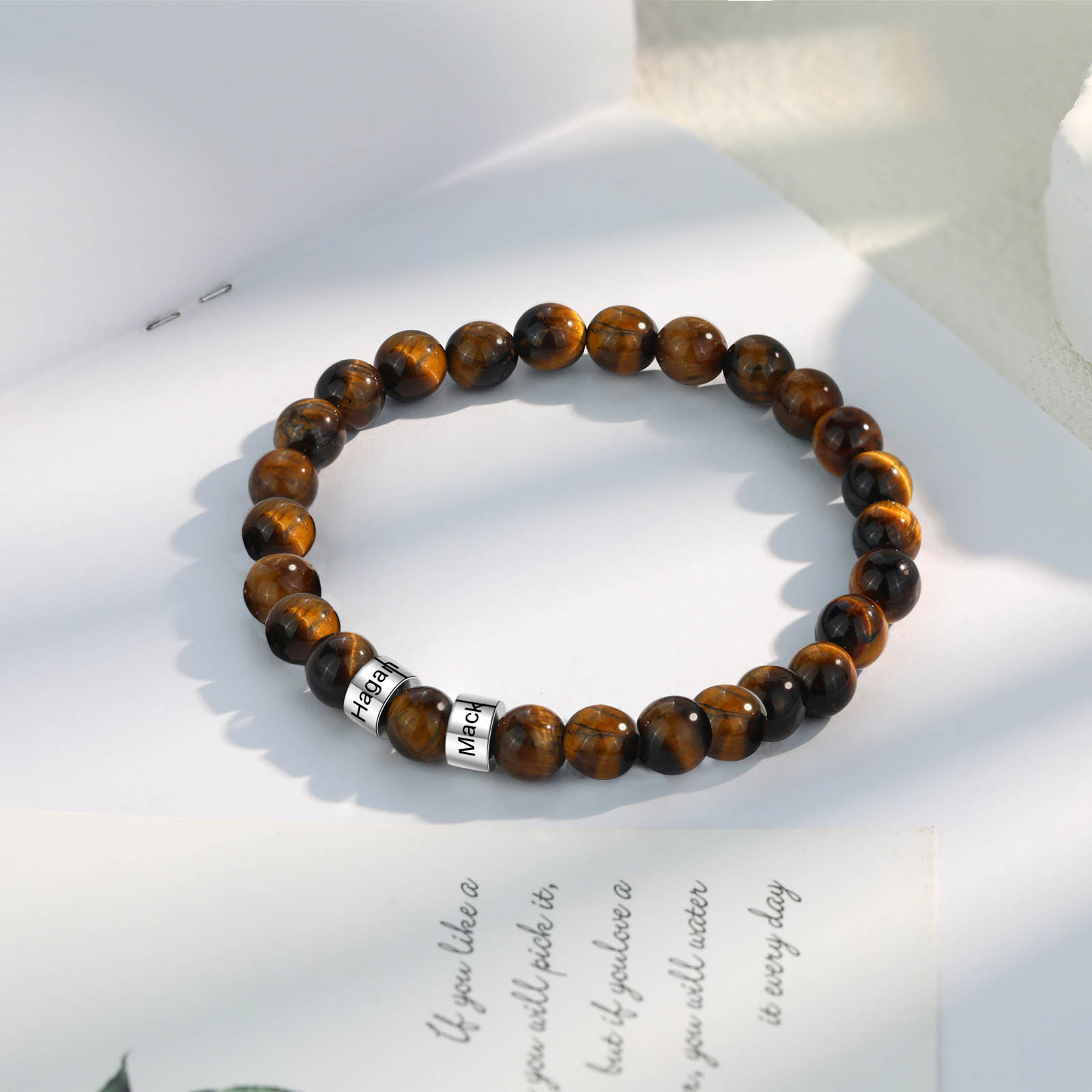 2 Names Brown Tiger Eye Stone Bracelet Men'S Bracelet Customized Gift For Him