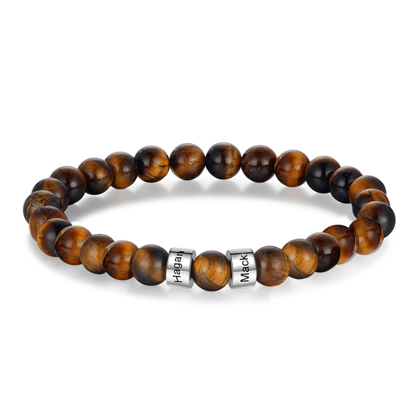 Father's Day Gifts Personalized Black Tiger Eye Men's Bracelet with Name Beaded Men Bracelet