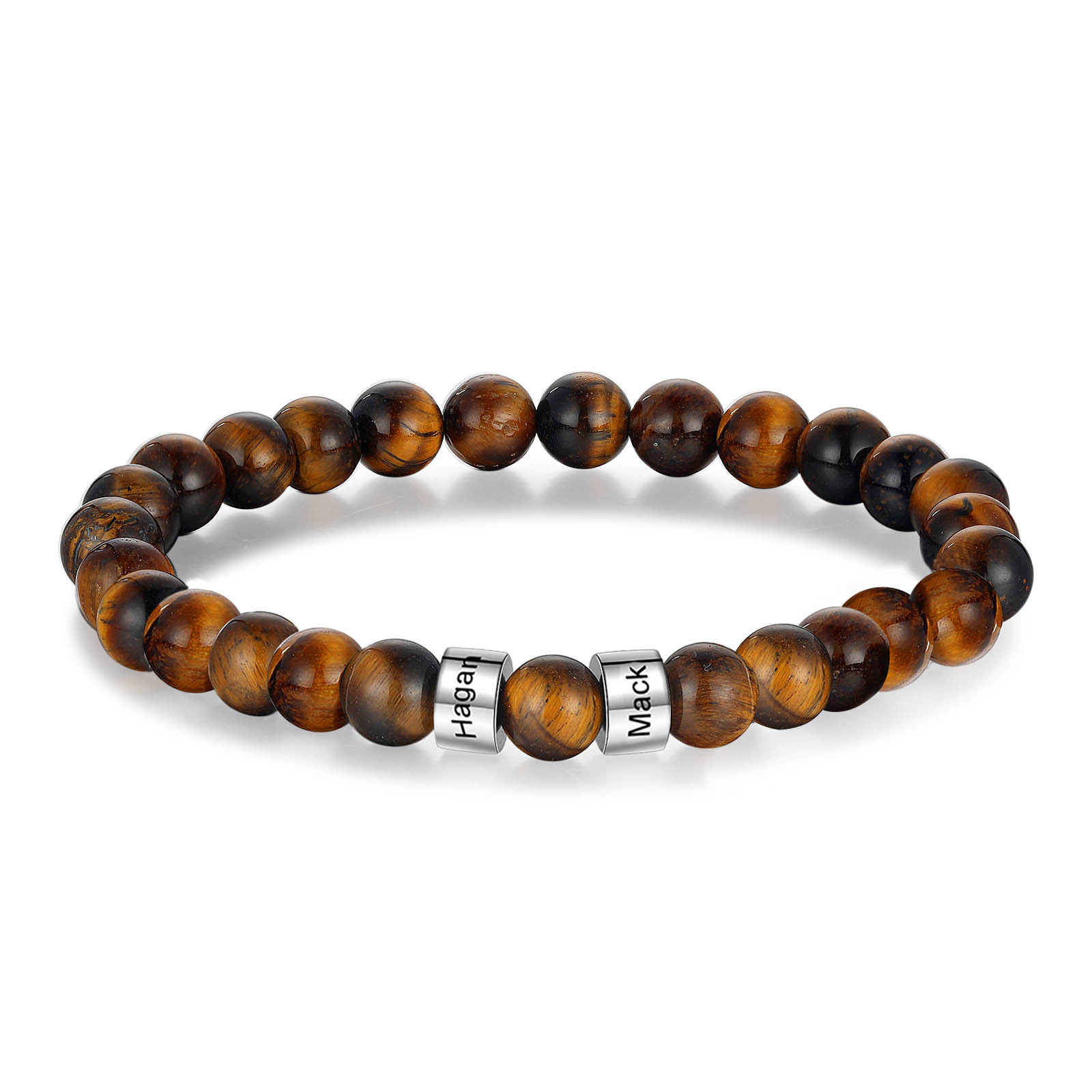 Father's Day Gifts Personalized Black Tiger Eye Men's Bracelet with Name Beaded Men Bracelet