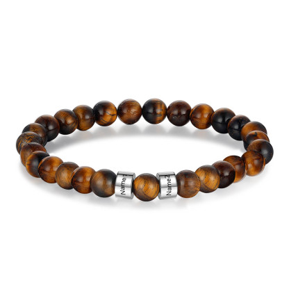 2 Names Brown Tiger Eye Stone Bracelet Men'S Bracelet Customized Gift For Him