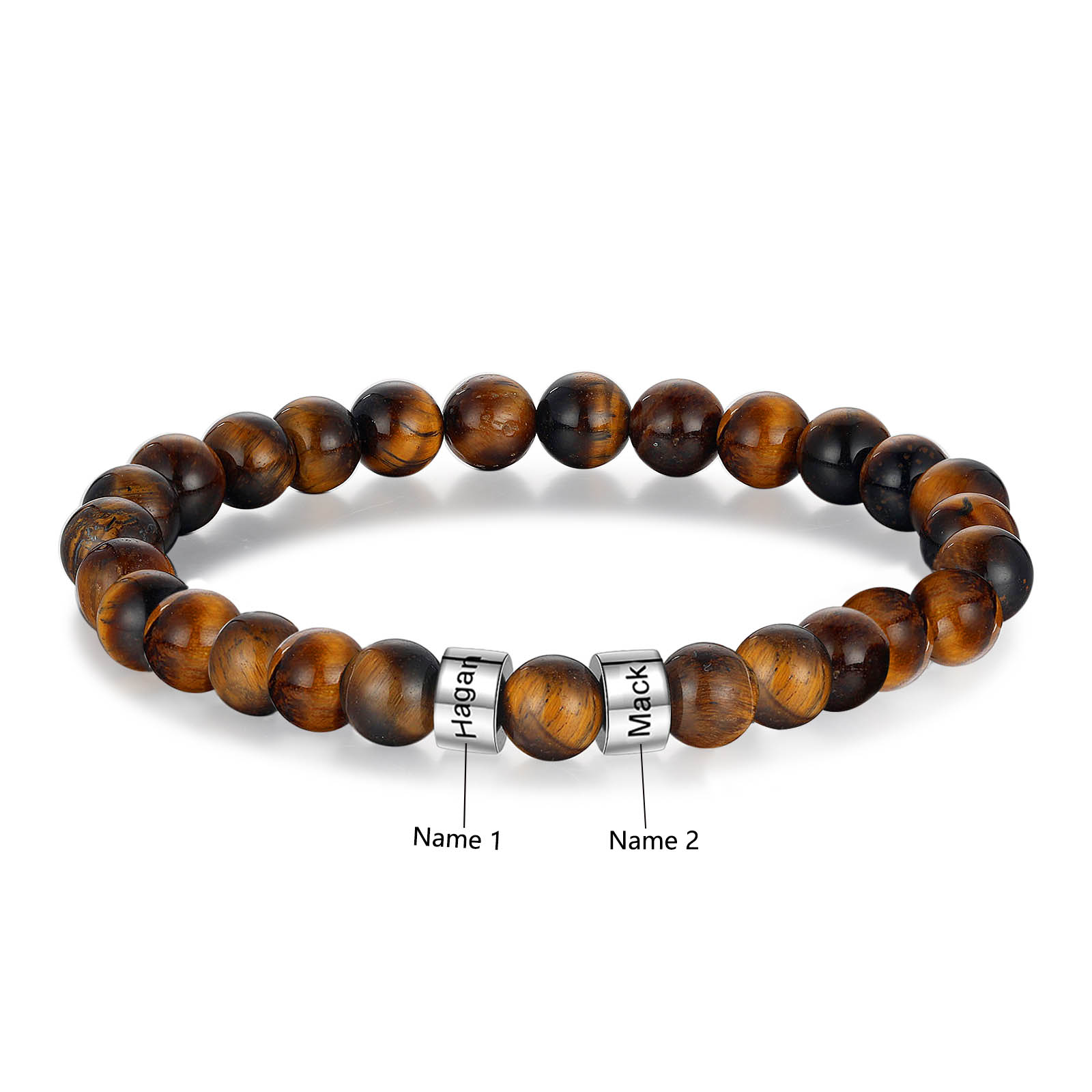 2 Names Brown Tiger Eye Stone Bracelet Men'S Bracelet Customized Gift For Him