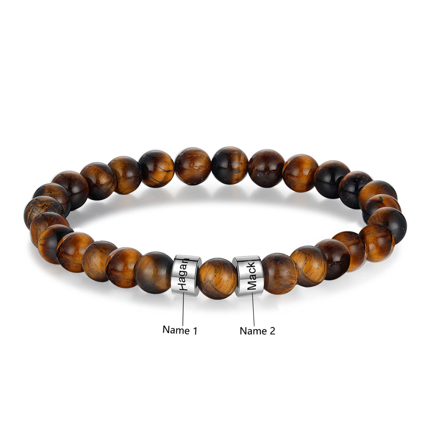 2 Names Brown Tiger Eye Stone Bracelet Men'S Bracelet Customized Gift For Him