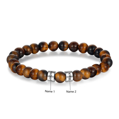 2 Names Brown Tiger Eye Stone Bracelet Men'S Bracelet Customized Gift For Him