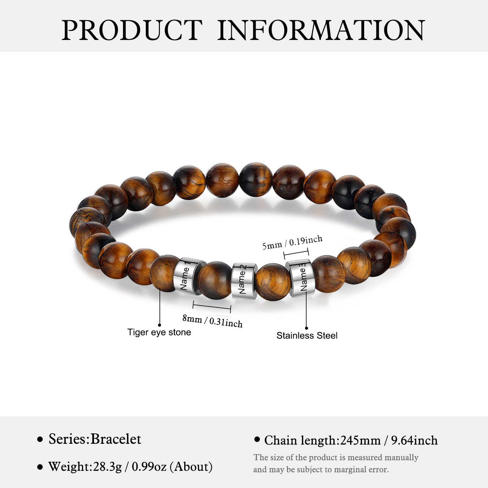 3 Names Brown Tiger Eye Stone Bracelet Men'S Bracelet Customized Gift For Him