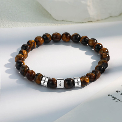 3 Names Brown Tiger Eye Stone Bracelet Men'S Bracelet Customized Gift For Him