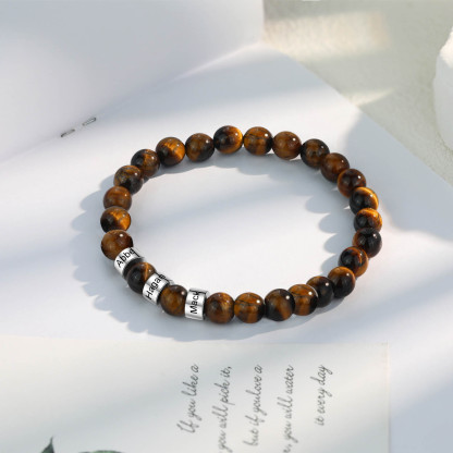 3 Names Brown Tiger Eye Stone Bracelet Men'S Bracelet Customized Gift For Him