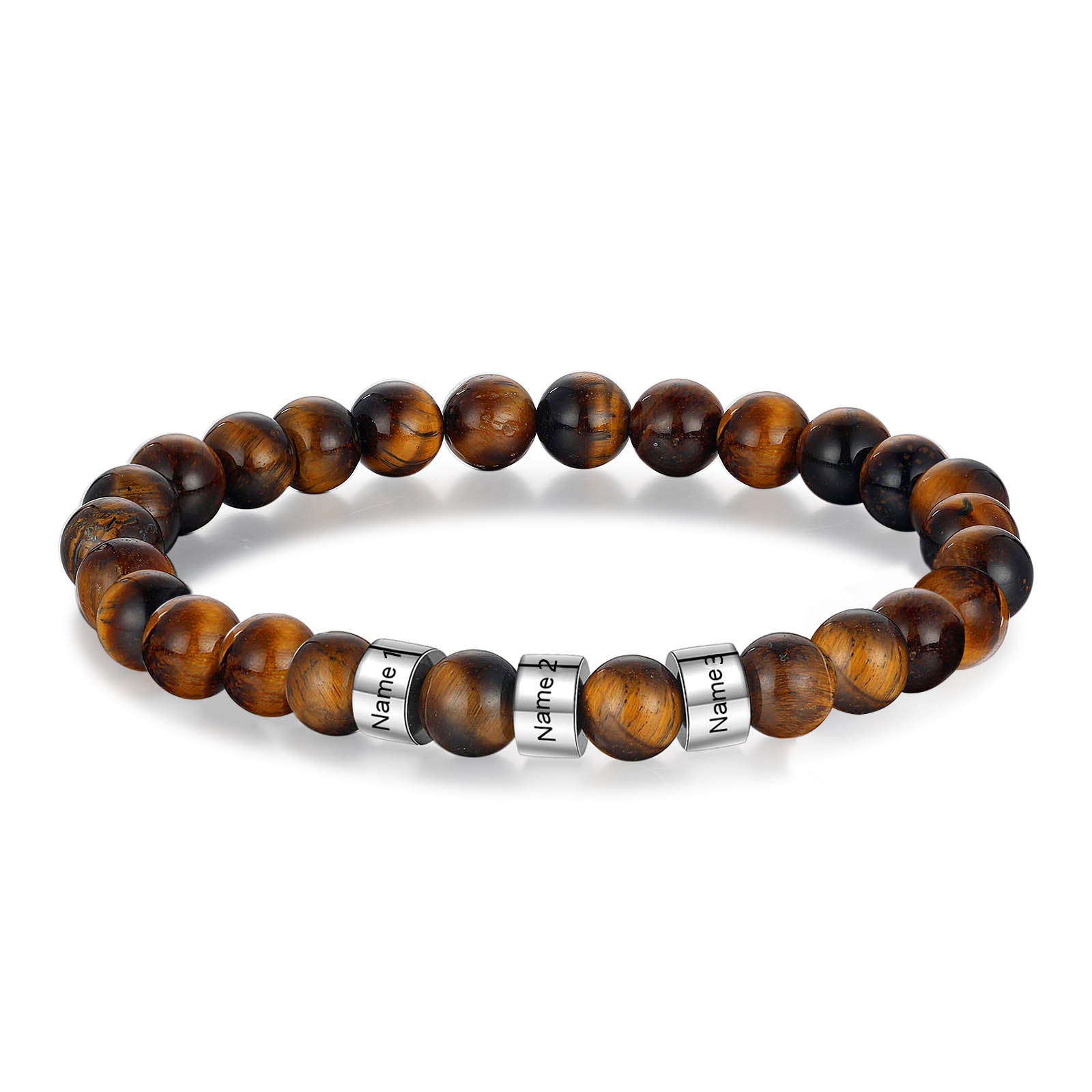 3 Names Brown Tiger Eye Stone Bracelet Men'S Bracelet Customized Gift For Him