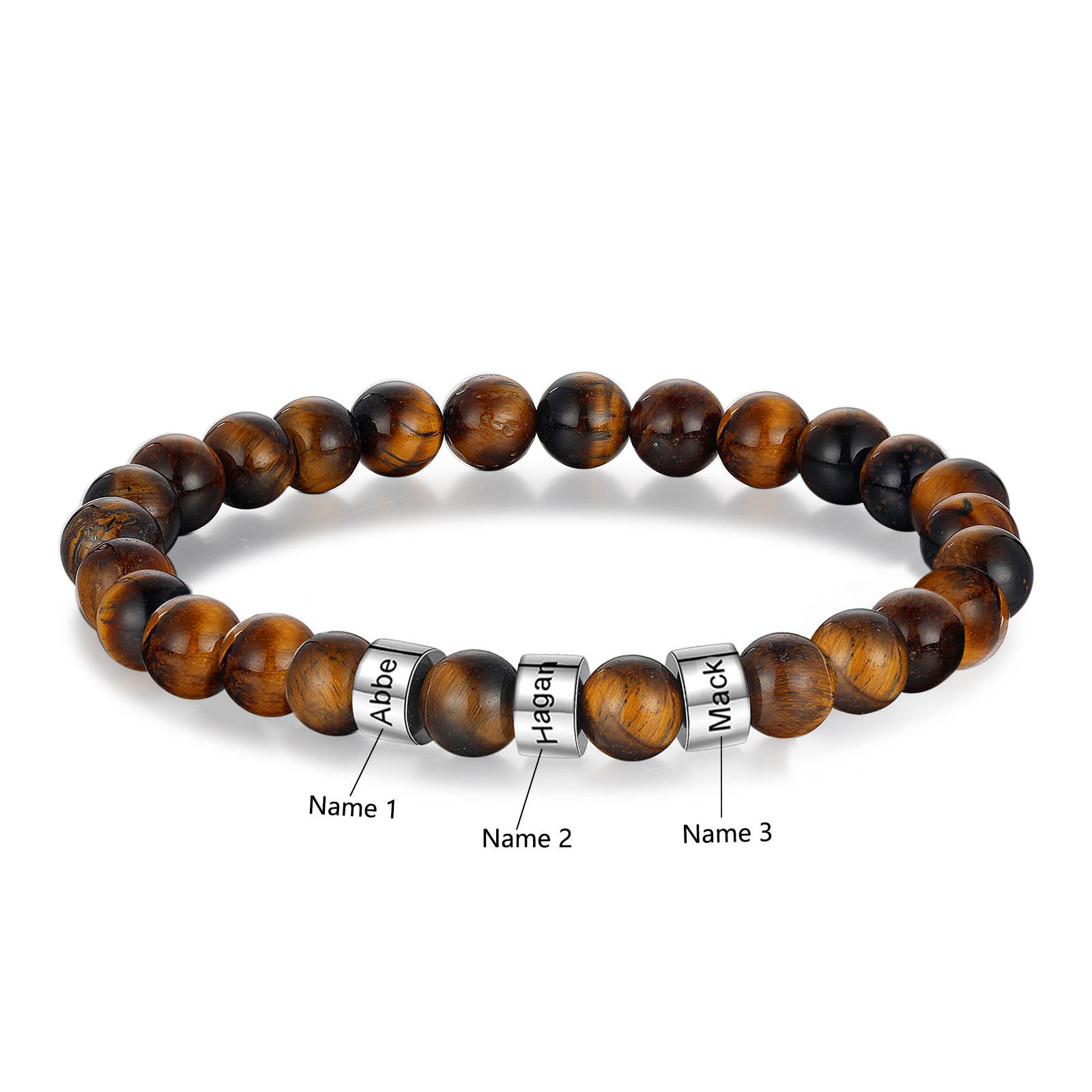 3 Names Brown Tiger Eye Stone Bracelet Men'S Bracelet Customized Gift For Him