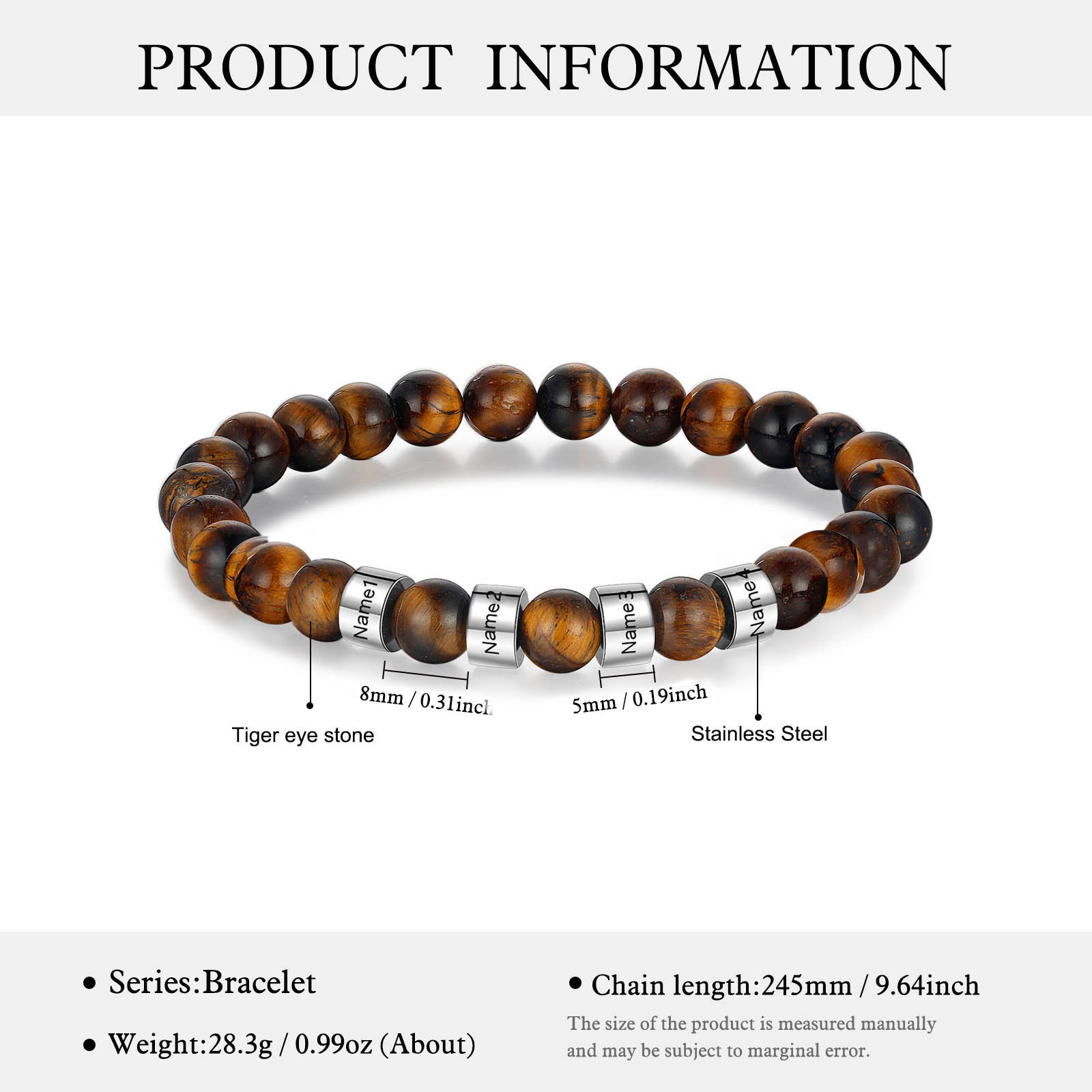 4 Names Brown Tiger Eye Stone Bracelet Men'S Bracelet Customized Gift For Him