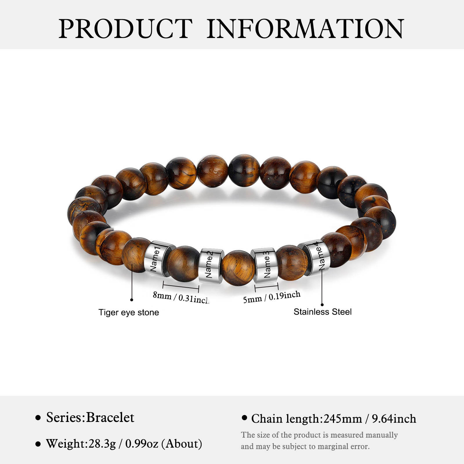 4 Names Brown Tiger Eye Stone Bracelet Men'S Bracelet Customized Gift For Him