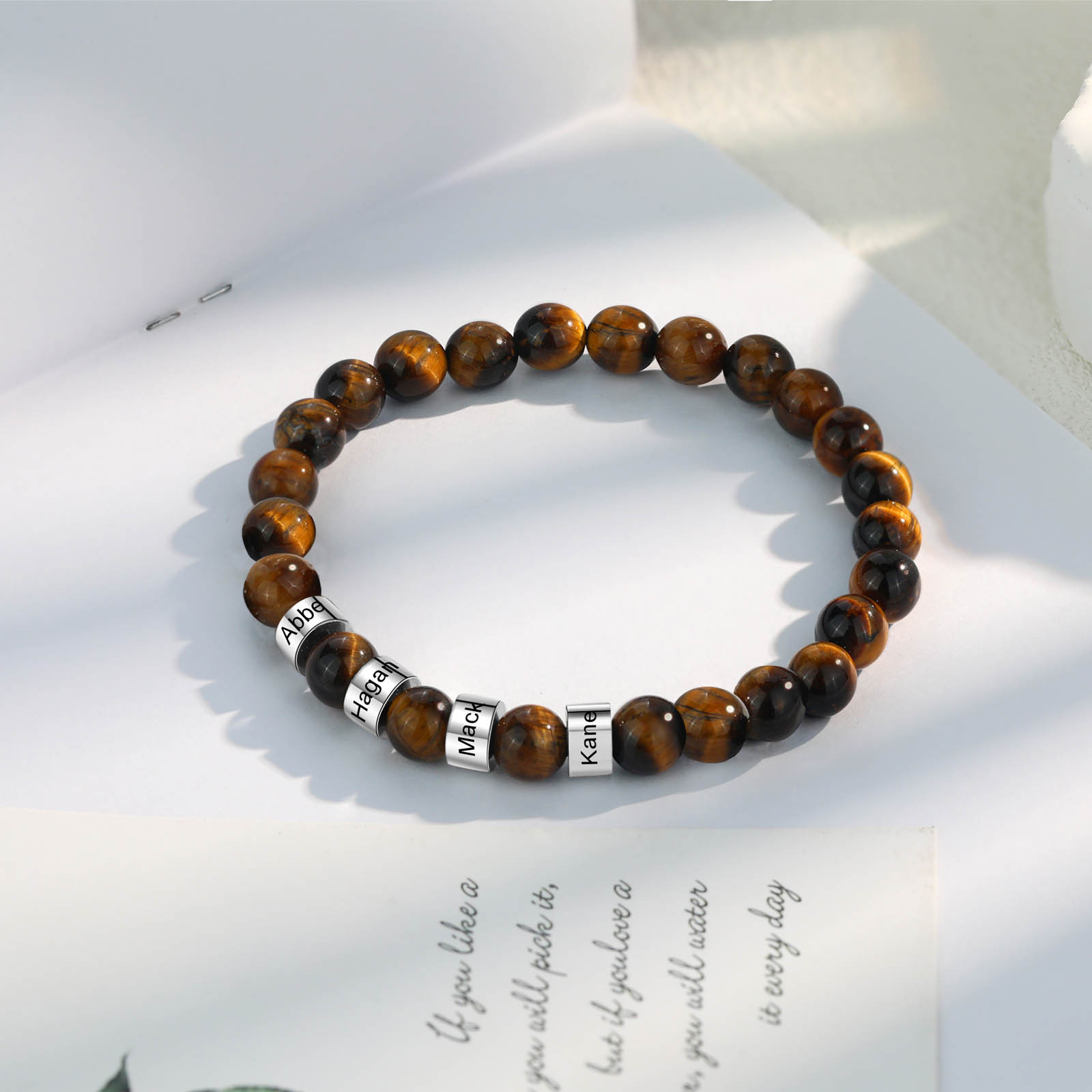 4 Names Brown Tiger Eye Stone Bracelet Men'S Bracelet Customized Gift For Him