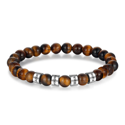 4 Names Brown Tiger Eye Stone Bracelet Men'S Bracelet Customized Gift For Him