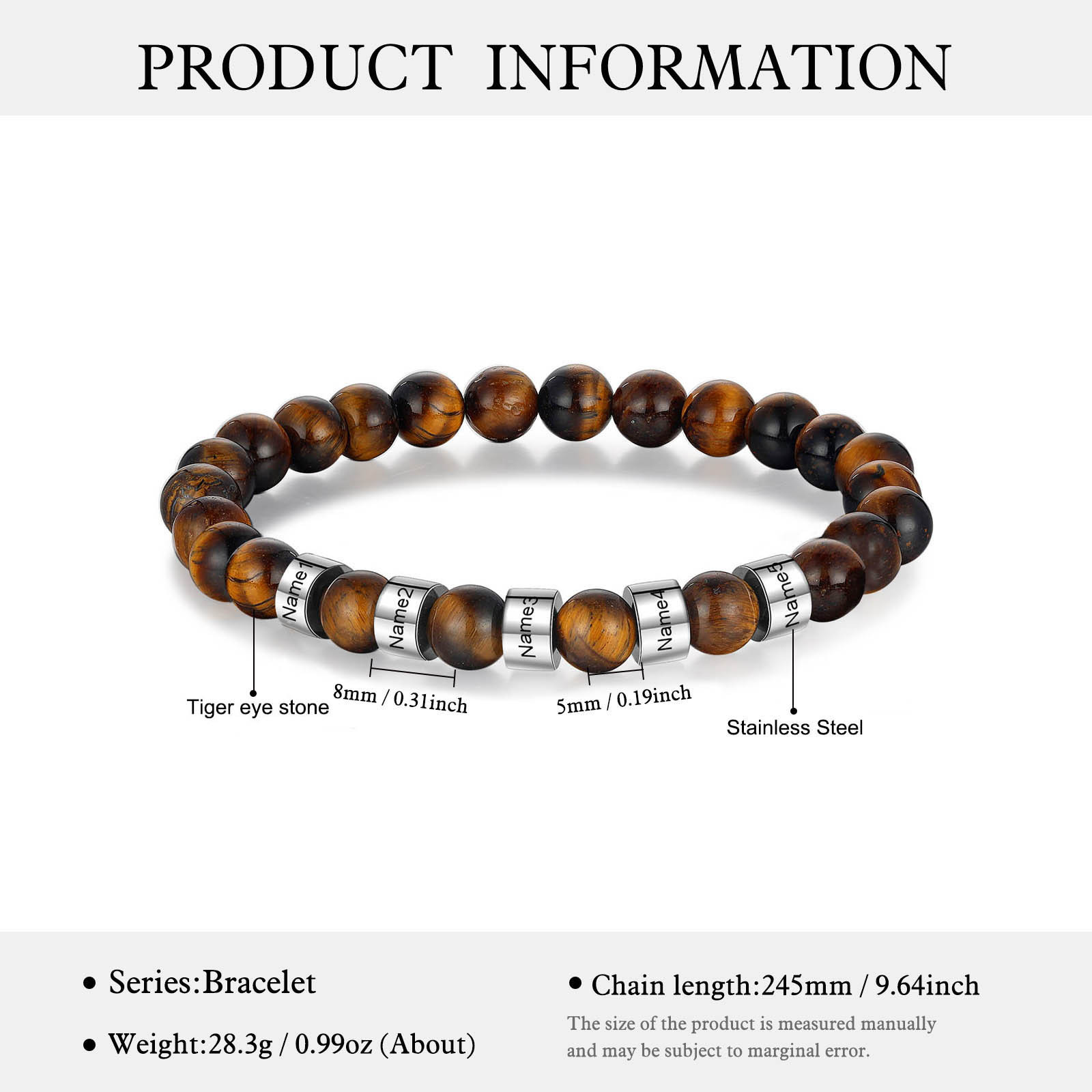 5 Names Brown Tiger Eye Stone Bracelet Men'S Bracelet Customized Gift For Him