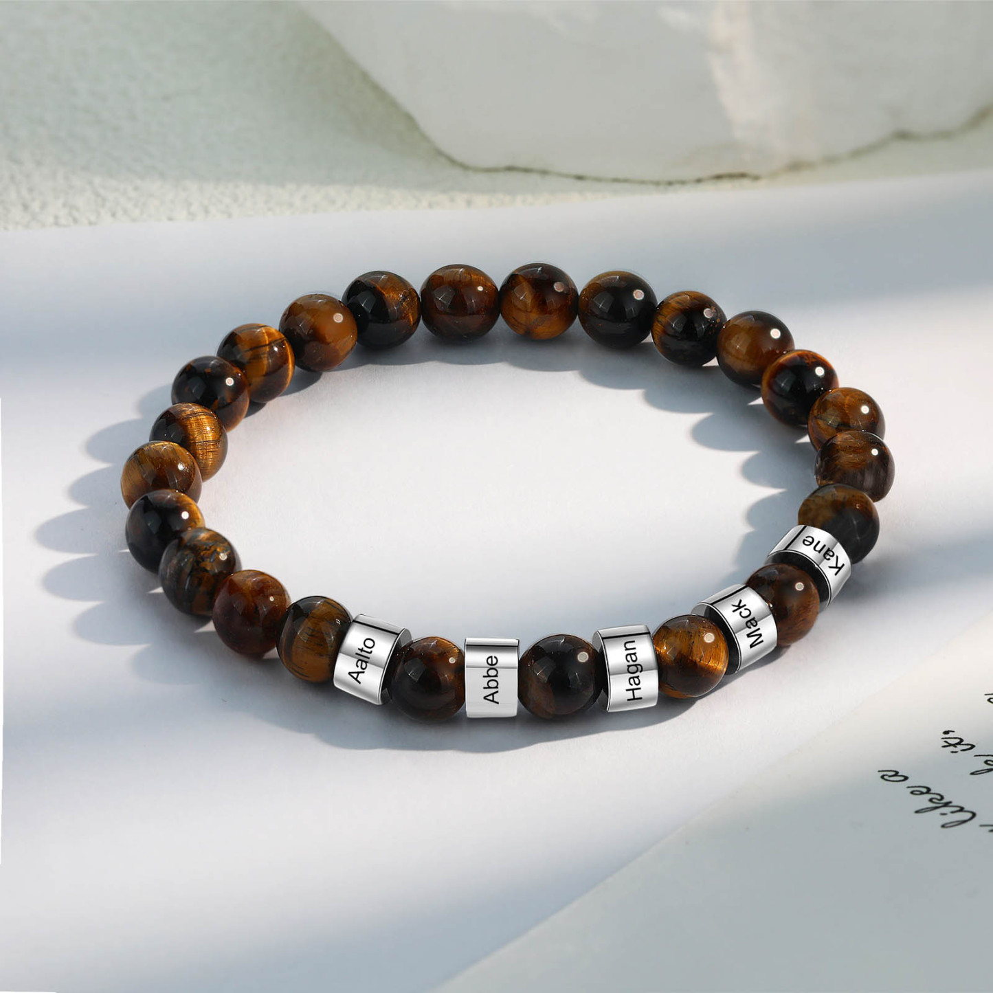 5 Names Brown Tiger Eye Stone Bracelet Men'S Bracelet Customized Gift For Him