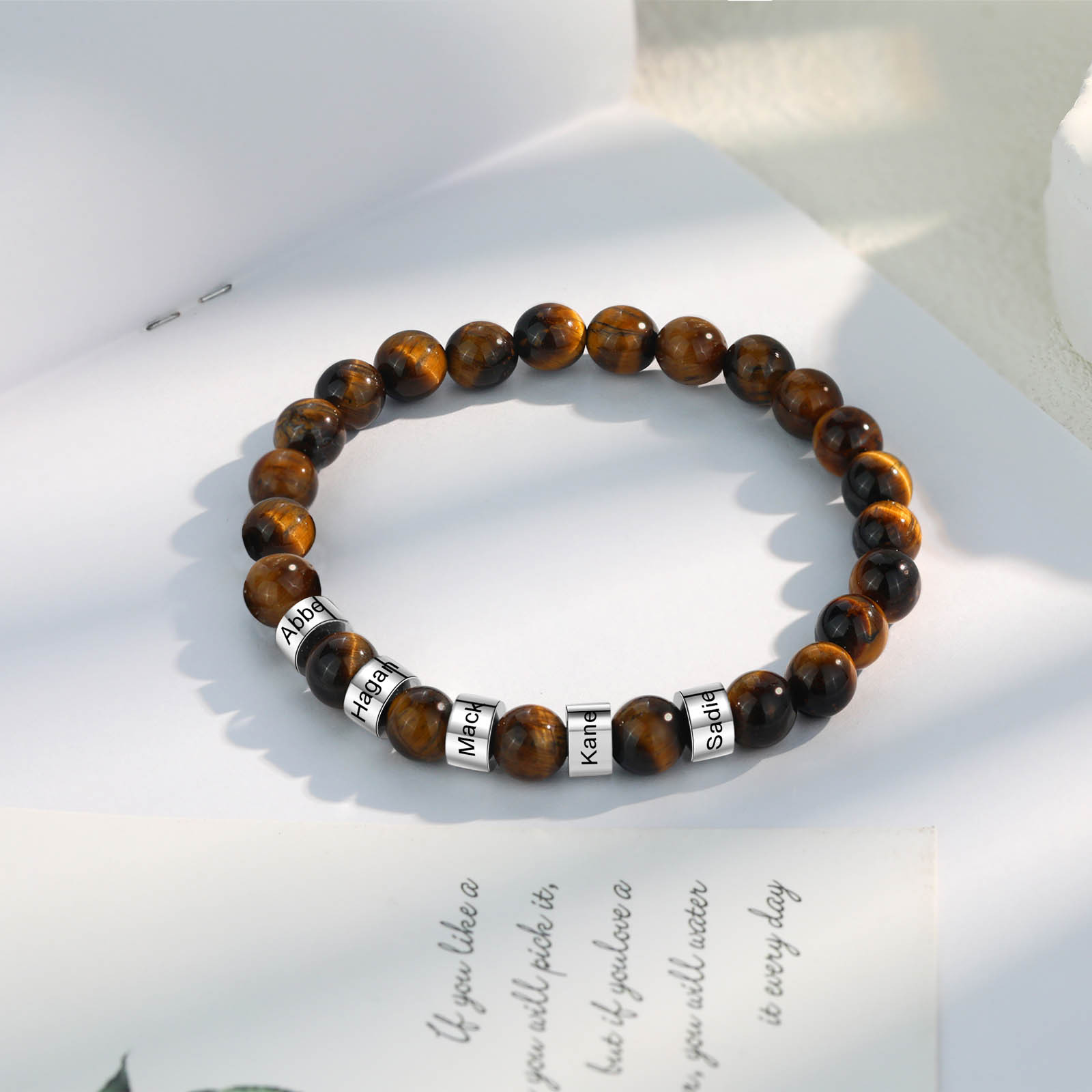 5 Names Brown Tiger Eye Stone Bracelet Men'S Bracelet Customized Gift For Him