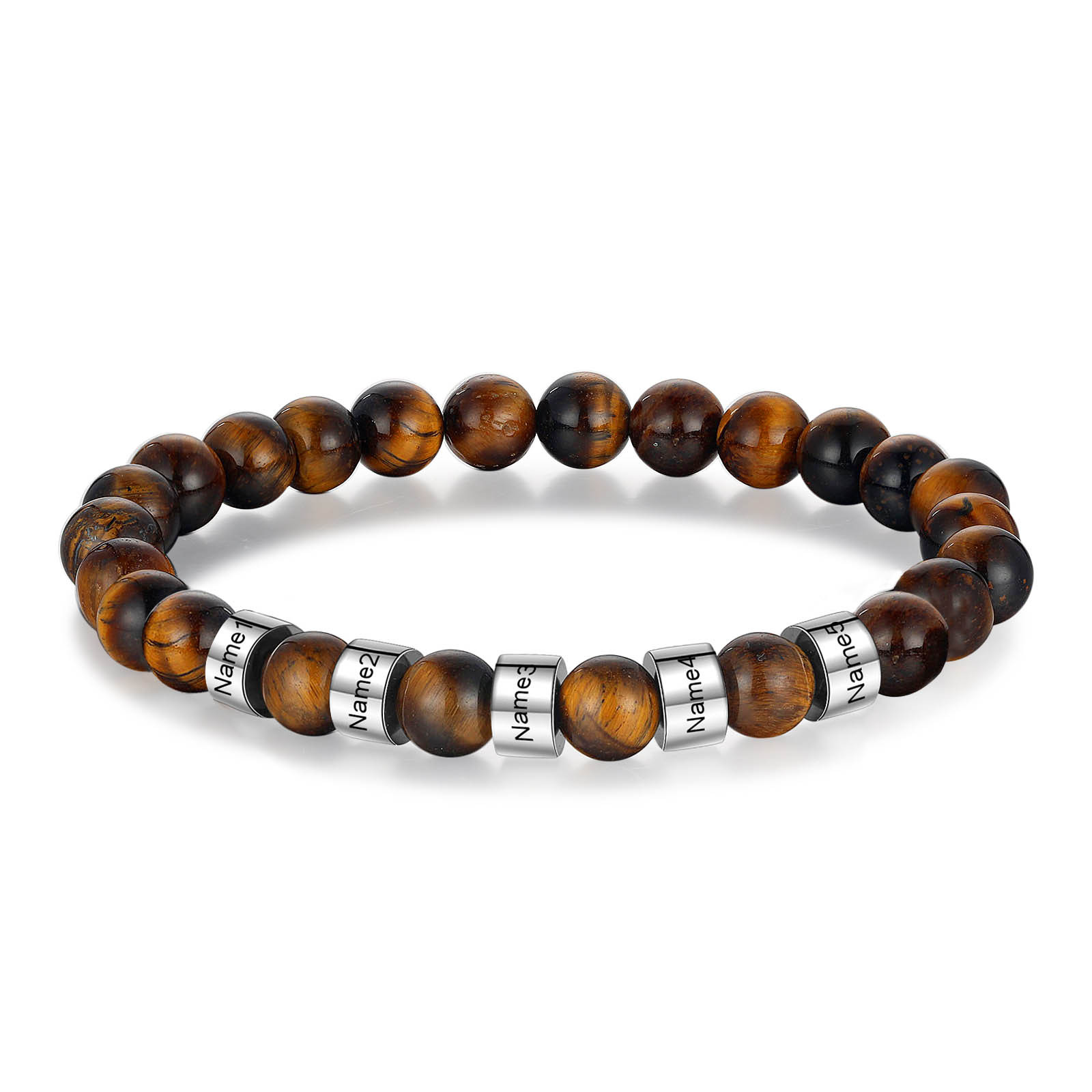 Father's Day Gifts Personalized Black Tiger Eye Men's Bracelet with Name Beaded Men Bracelet