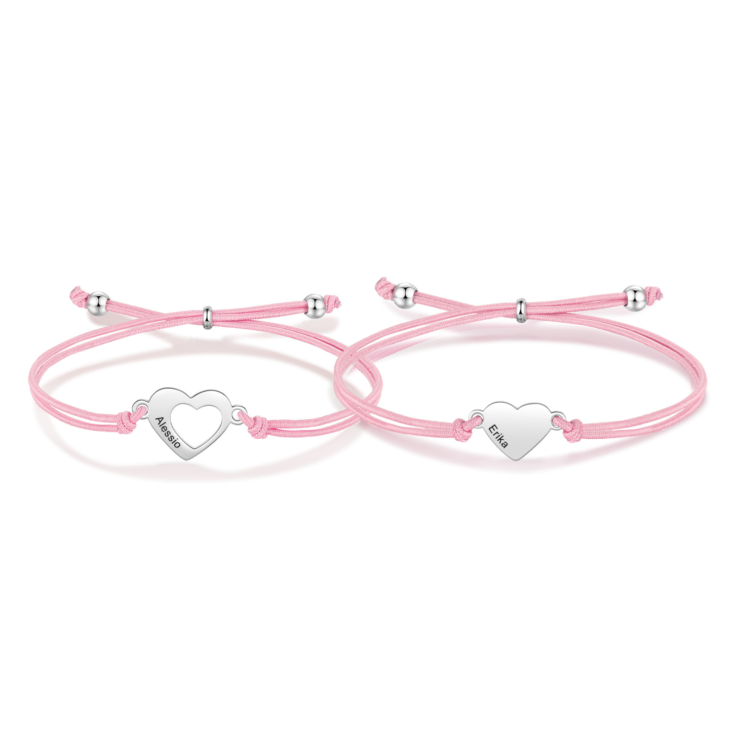 2-PCS Personalized 2 Names Elastic Cord Heart Bracelet, Back To School Gift For Daughter