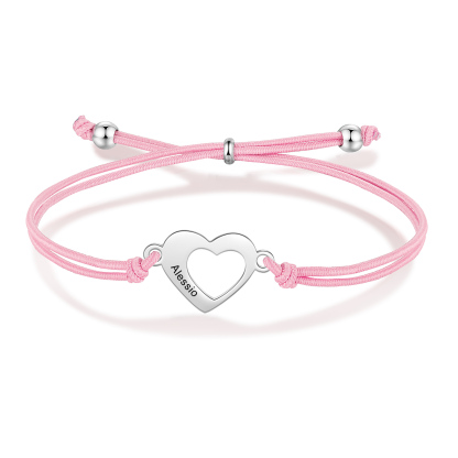 2-PCS Personalized 2 Names Elastic Cord Heart Bracelet, Back To School Gift For Daughter
