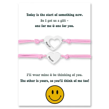 2 Pcs Heart Bracelet Set Custom Names Adjustable Bracelets Back to Sch