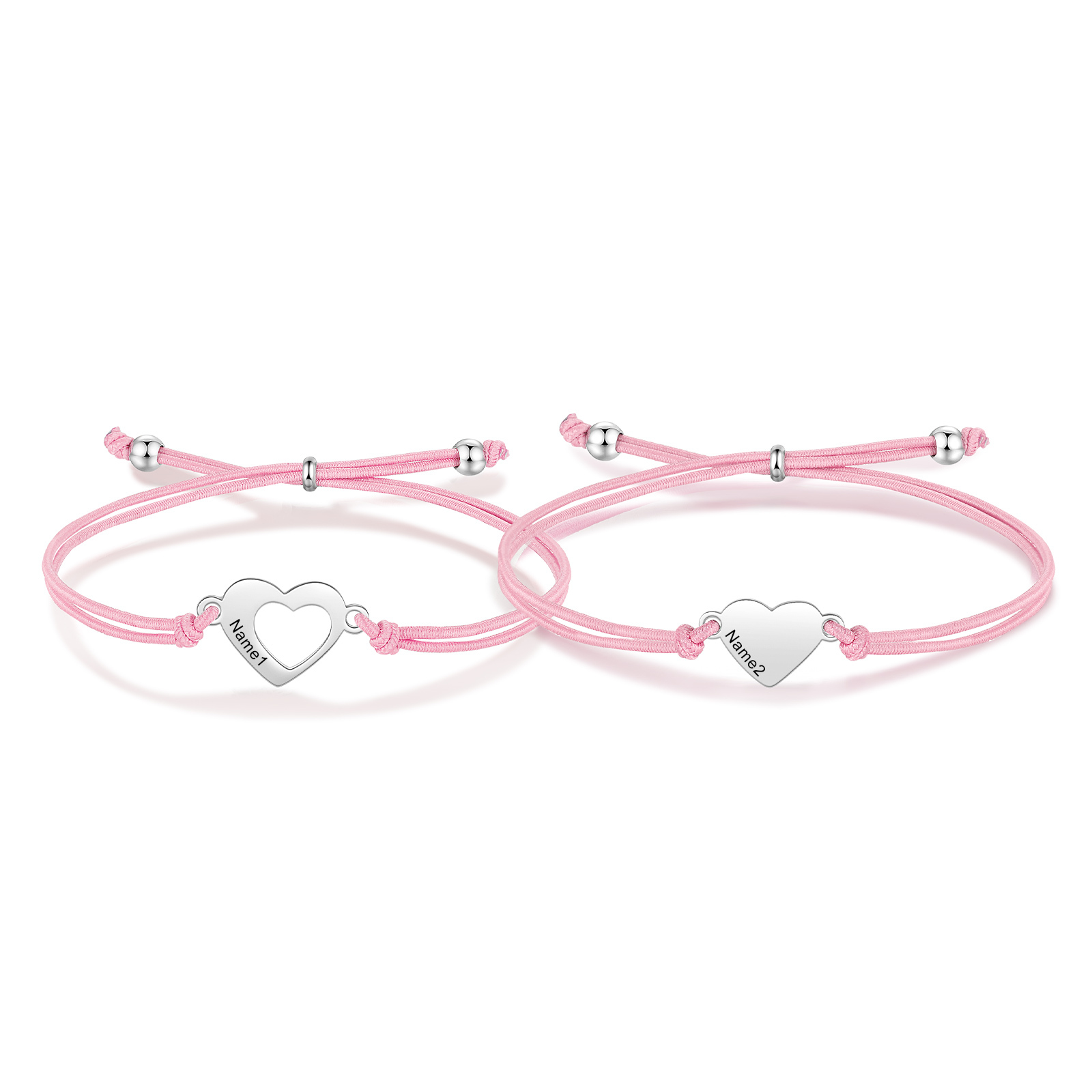 2-PCS Personalized 2 Names Elastic Cord Heart Bracelet, Back To School Gift For Daughter