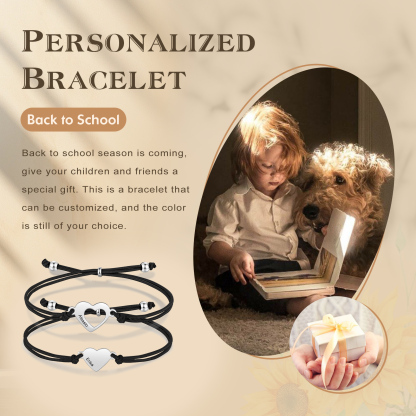2-PCS Personalized 2 Names Elastic Cord Heart Bracelet, Back To School Gift For Daughter