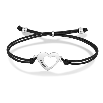 2-PCS Personalized 2 Names Elastic Cord Heart Bracelet, Back To School Gift For Daughter