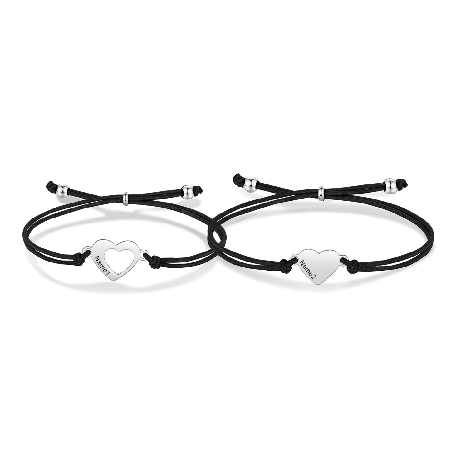 2-PCS Personalized 2 Names Elastic Cord Heart Bracelet, Back To School Gift For Daughter