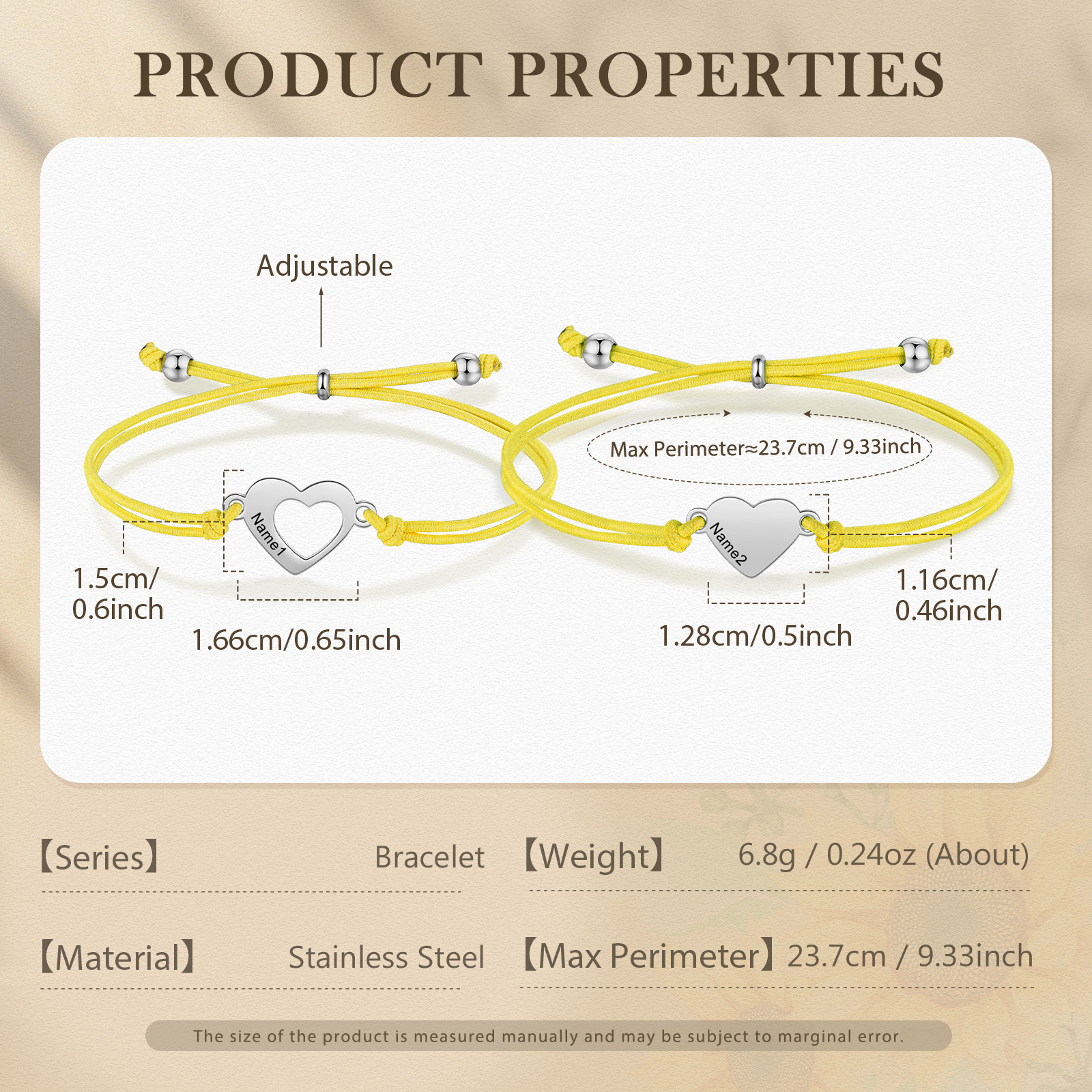 2-PCS Personalized 2 Names Elastic Cord Heart Bracelet, Back To School Gift For Daughter