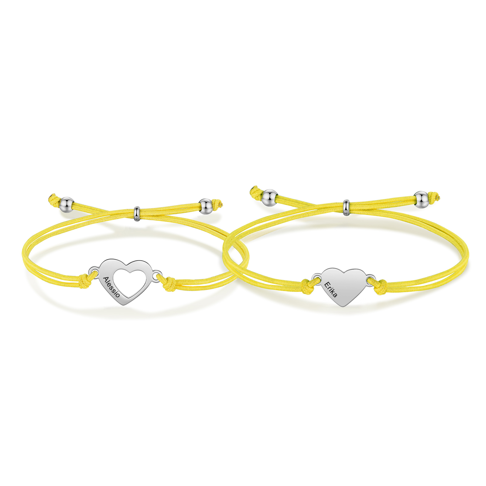 2-PCS Personalized 2 Names Elastic Cord Heart Bracelet, Back To School Gift For Daughter