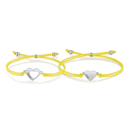 2-PCS Personalized 2 Names Elastic Cord Heart Bracelet, Back To School Gift For Daughter