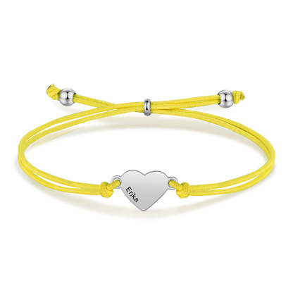 2-PCS Personalized 2 Names Elastic Cord Heart Bracelet, Back To School Gift For Daughter