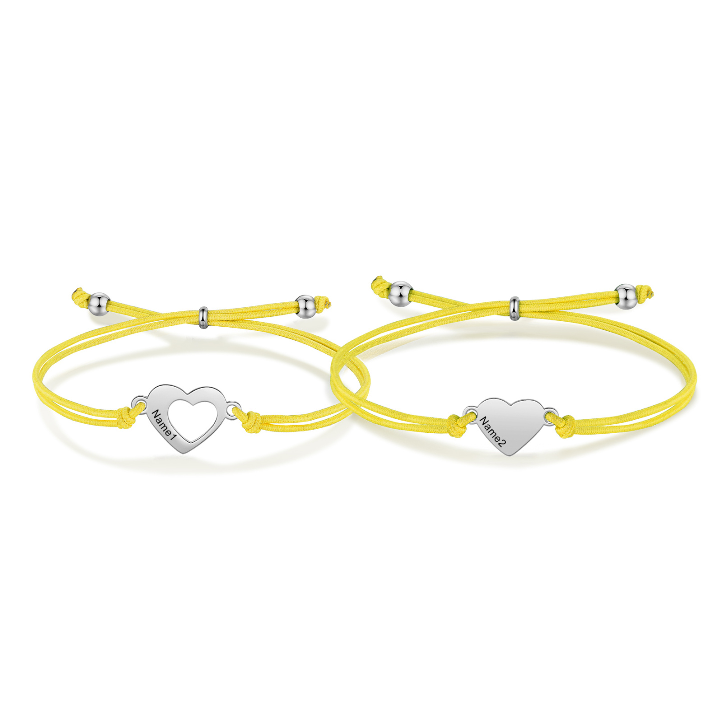 2-PCS Personalized 2 Names Elastic Cord Heart Bracelet, Back To School Gift For Daughter
