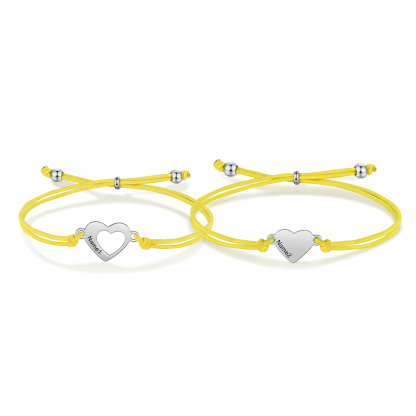 2-PCS Personalized 2 Names Elastic Cord Heart Bracelet, Back To School Gift For Daughter