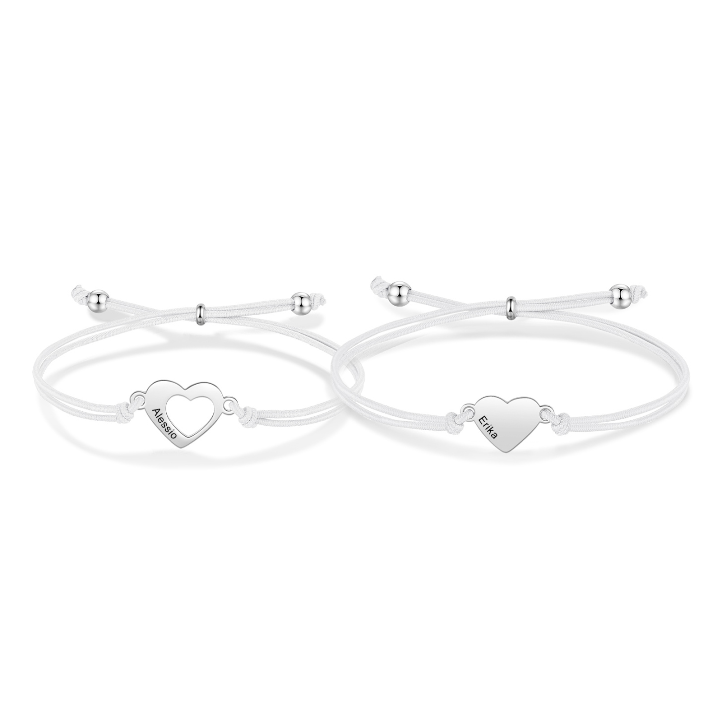 2-PCS Personalized 2 Names Elastic Cord Heart Bracelet, Back To School Gift For Daughter